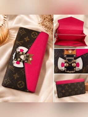 Louis Vuitton Emilie Wallet Monogram Canvas Pink Interior Custom Clasp